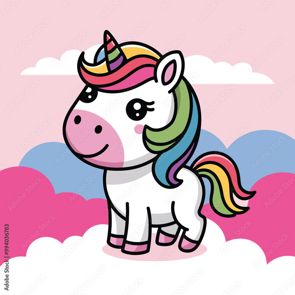 Fototapeta premium Cute Cartoon Rainbow Unicorn vector illustration