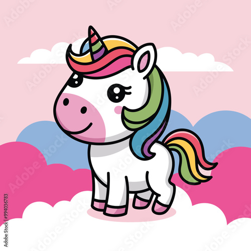 Cute Cartoon Rainbow Unicorn vector illustration