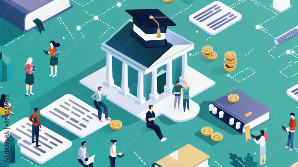 Fototapeta premium A digital platform managing educational endowments, showing real-time growth of funds and their impact on student scholarships and campus development.