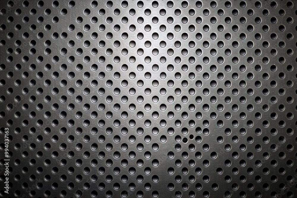 Dark grey perforated metal sheet with small holes, rustic steel texture background, industrial material, abstract pattern, modern design element, metallic surface detail. Dark grey perforated metal sheet with small holes, rustic steel texture background, industrial material, abstract pattern, modern design element, metallic surface detail.