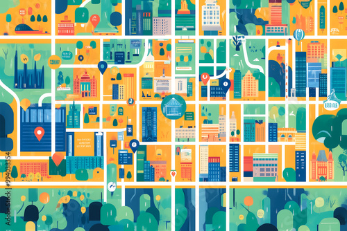Abstract city map with landmarks