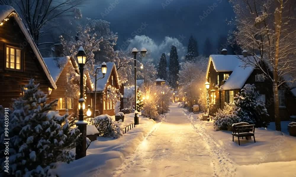 Snowy Village Street at Night Snowy Village Street at Night