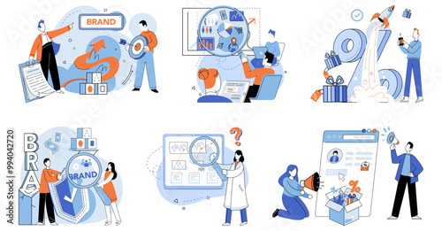 Brand vector illustration. Brand concept, nucleus, holds core idea defines brands identity Create, magician, conjures brand into existence, bringing dreams to life Competitive, arena, challenges brand