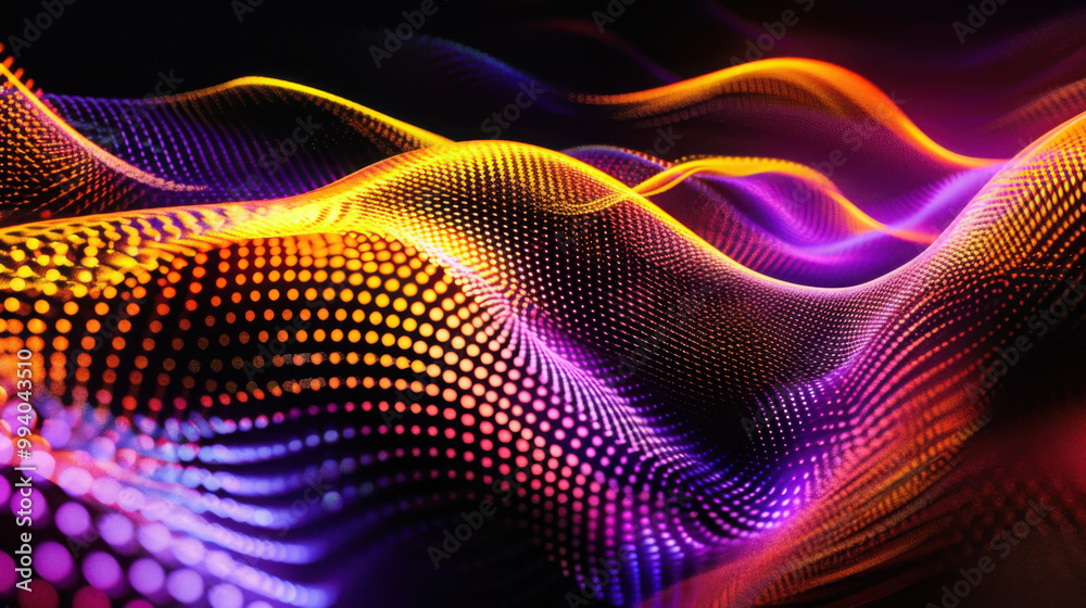 An abstract texture with gradient light effects, vibrant hues of orange, purple, and yellow on a black background. An abstract texture with gradient light effects, vibrant hues of orange, purple, and yellow on a black background.