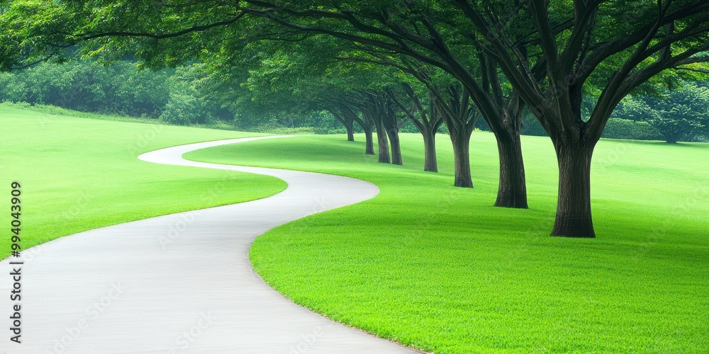 Fototapeta premium Winding Path Through Green Trees and Grass