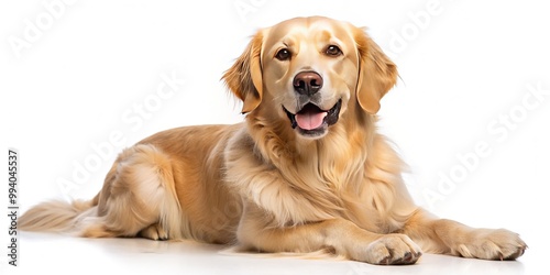 Adorable golden retriever dog with floppy ears and wagging tail isolated on transparent background, perfect for pet and animal related designs and projects.