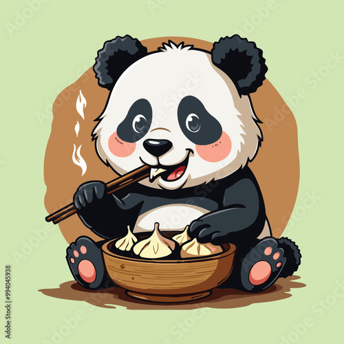 panda eating vector design photo