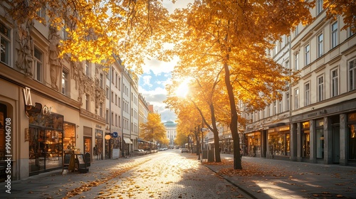 Golden Autumn Sunlight on Maximilianstraße in Munich, Germany.