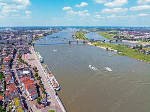 Aerial from the bridge Snelbinder and bridge Oversteek in Nijmengen the Netherlands