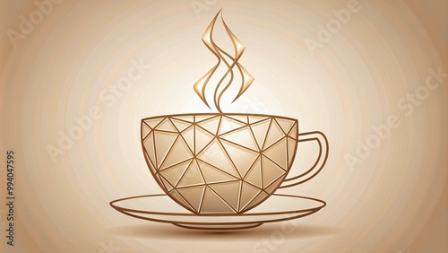 A stylized coffee cup icon with steam rising, formed by interconnected swirling lines, creates a modern, minimalist symbol of warmth and energy in a neutral background. photo