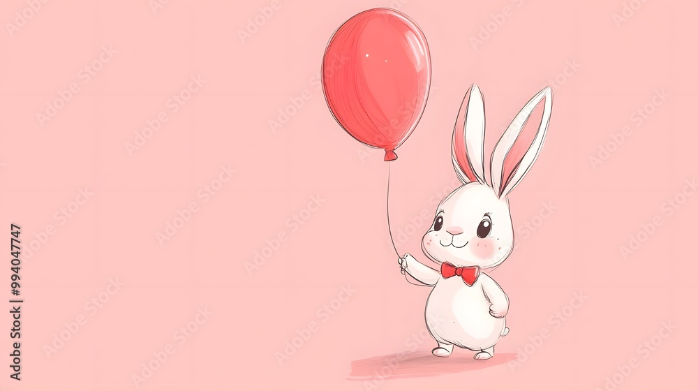Cute hand-drawn bunny character holding a balloon, created with playful lines and a joyful expression. Hand-Drawn Illustrations Cute hand-drawn bunny character holding a balloon, created with playful lines and a joyful expression. Hand-Drawn Illustrations