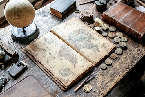 A vector background with a history theme, featuring ancient scrolls, books, maps, and historical artifacts, ideal for teachers and students