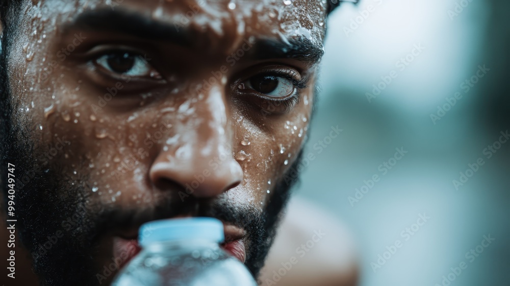 A close-up shot captures a person drinking water from a plastic bottle, emphasizing the essence of hydration, purity, and the simple act of refreshing oneself naturally outdoors. A close-up shot captures a person drinking water from a plastic bottle, emphasizing the essence of hydration, purity, and the simple act of refreshing oneself naturally outdoors.