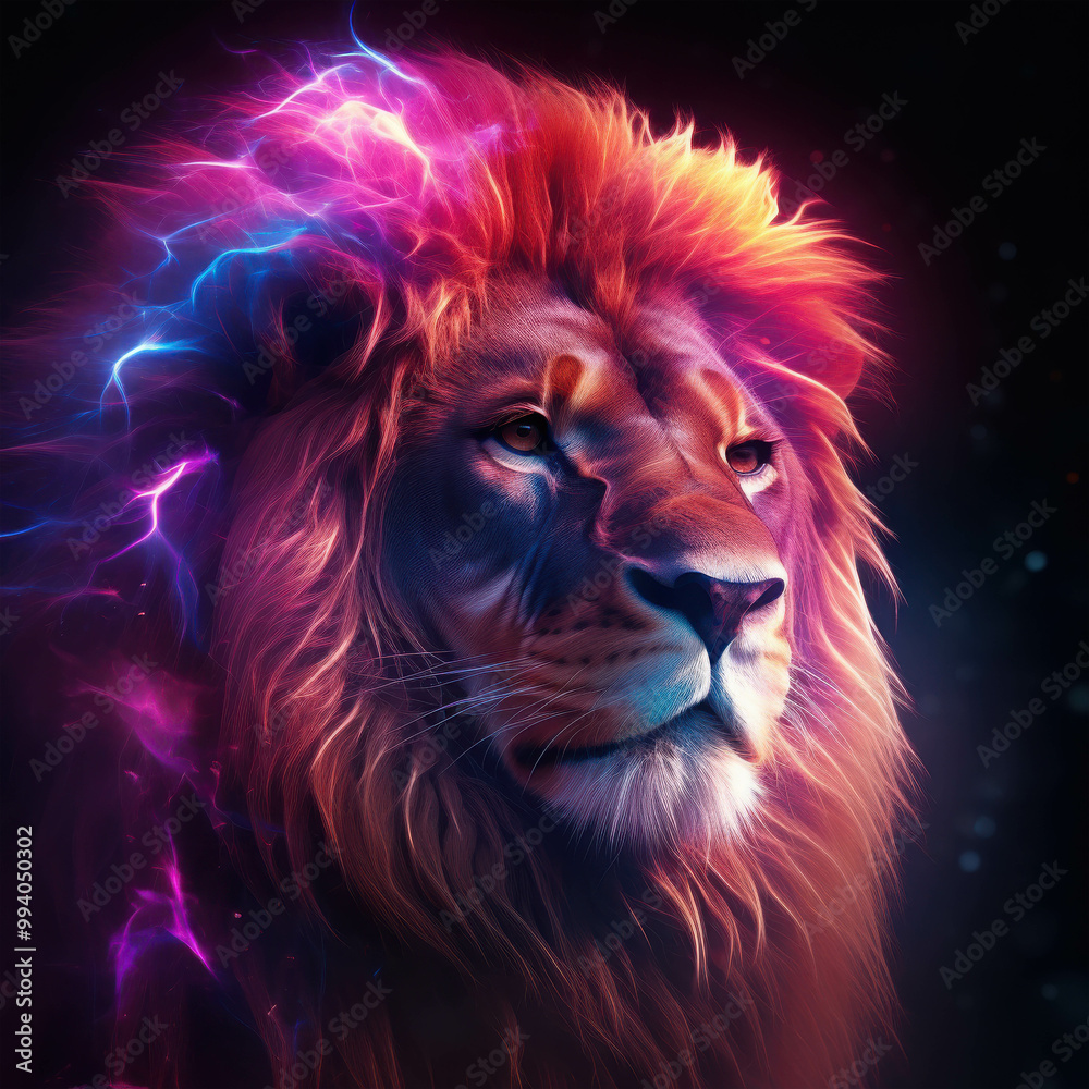 Naklejka premium Digital Lion with Glowing Light Effect Background