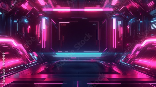 Futuristic Sci-Fi Design with Dark Neon Panels and Abstract Shapes