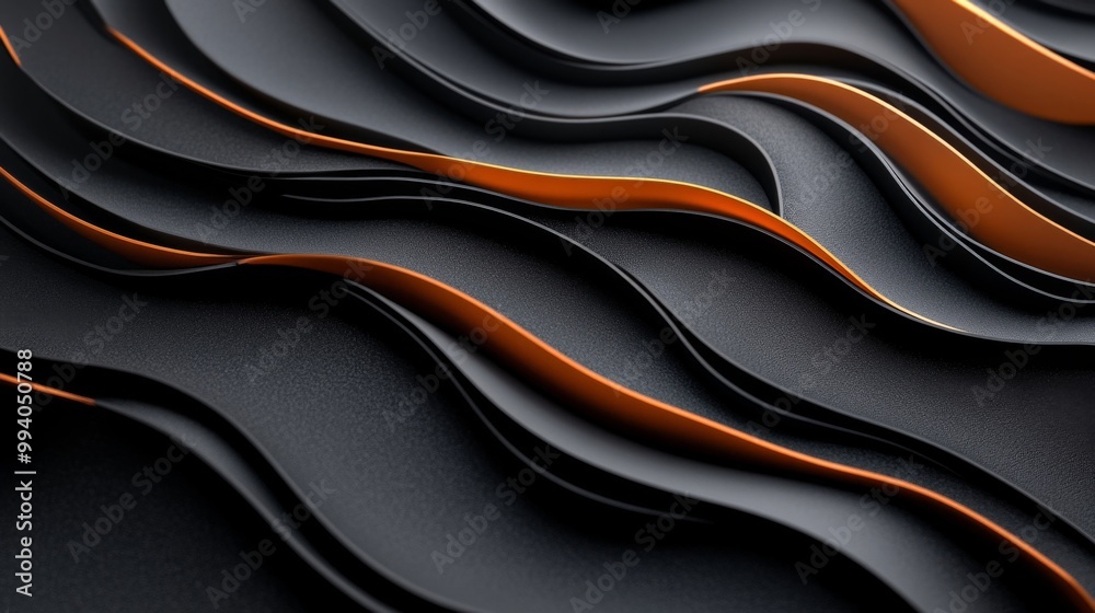 Obraz premium Abstract Black and Orange Wave Patterns - Modern 3D Rendered Background Design for Creative Projects