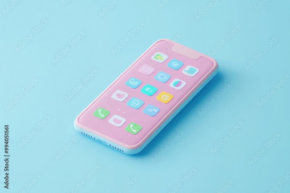 A pastel-colored smartphone on a blue background featuring various app icons. A pastel-colored smartphone on a blue background featuring various app icons.