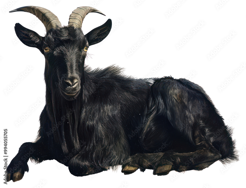 Fototapeta premium PNG Majestic black goat resting