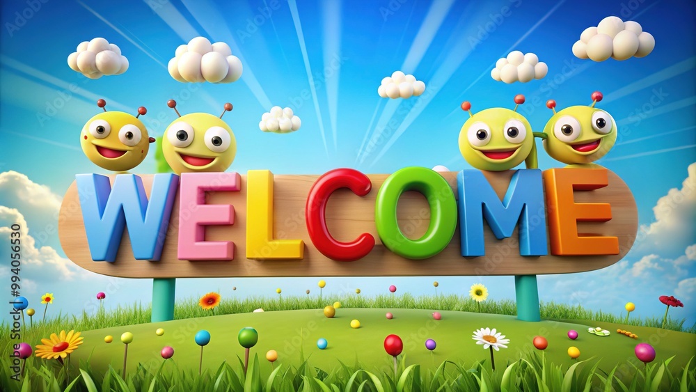 Fototapeta premium We're thrilled to welcome you to our home! Come on in and let's start a fun adventure together!