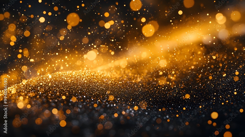 Obraz premium A shimmering background of golden glitter particles glimmering in soft light.