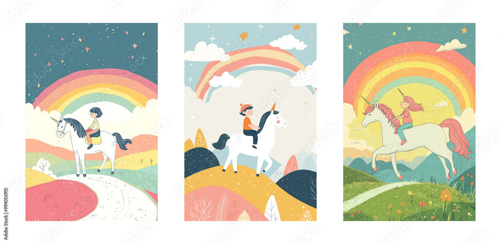 Magical unicorn adventures in rainbow landscapes Magical unicorn adventures in rainbow landscapes