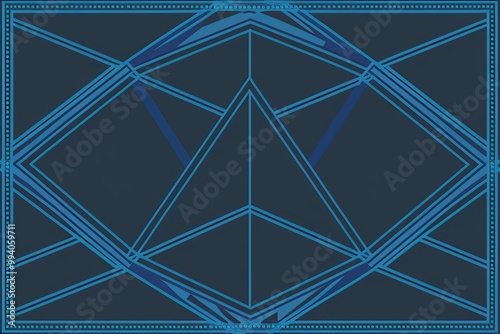 Captivating Seamless Abstract Art Deco Geometry Featuring Blue Pentagon and Dotted Border Lines photo