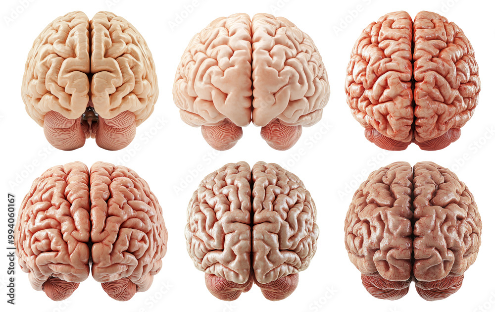 Realistic human brain models from multiple angles isolated on transparent background Realistic human brain models from multiple angles isolated on transparent background