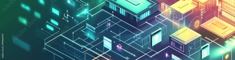 A vibrant digital landscape depicting a futuristic maze of interconnected technology elements. A vibrant digital landscape depicting a futuristic maze of interconnected technology elements.