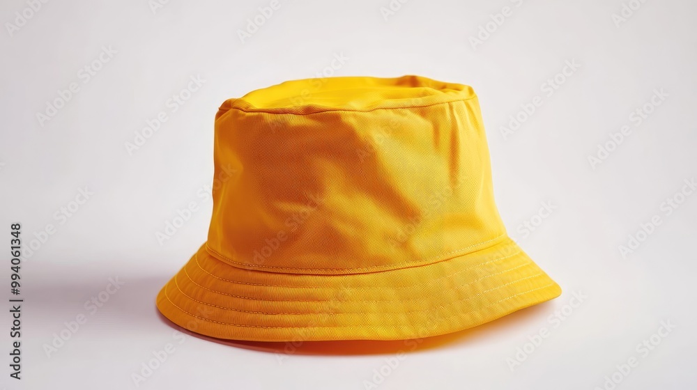 Fototapeta premium Simple yellow bucket hat isolated on a plain white background, minimalistic mockup for design or branding.