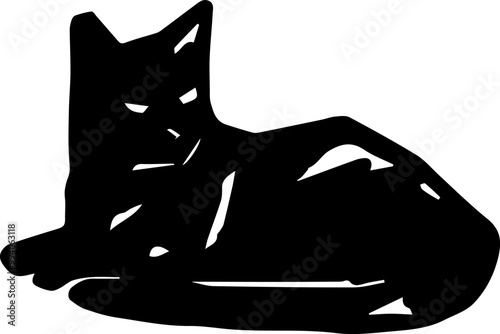 Black lying cat shape, outline silhouette for graphic design