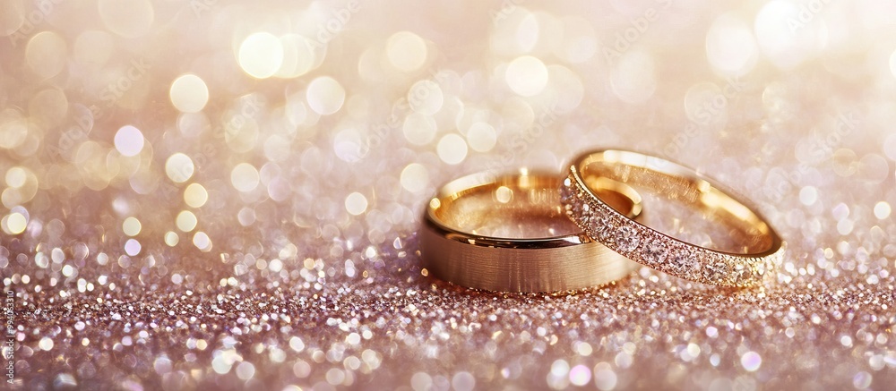 Gold Wedding Bands on Glittering Background Gold Wedding Bands on Glittering Background