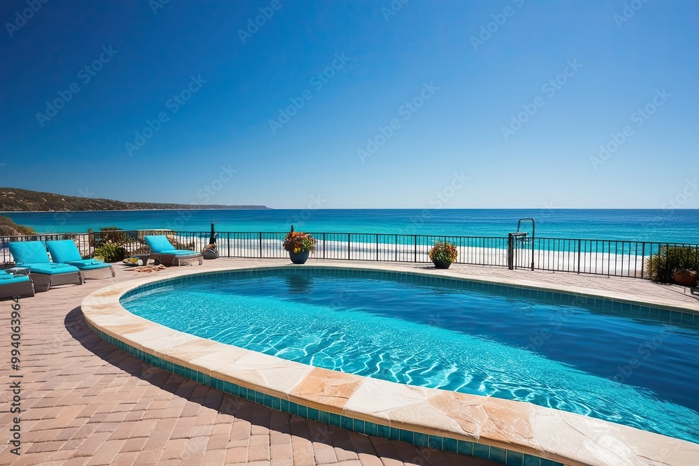 Stunning Seaside Pool Art with Turquoise Water and Clear Blue Sky Stunning Seaside Pool Art with Turquoise Water and Clear Blue Sky