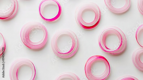 Pink Onion Rings on White Background