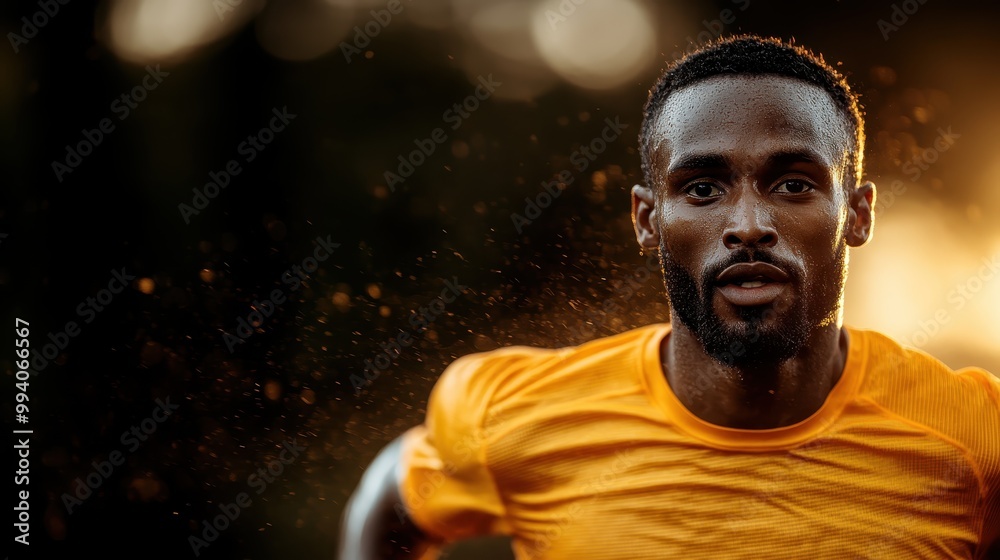 An athletic man wearing a bright orange shirt runs through a scenic natural setting, his expression of determination capturing the drive for fitness and perseverance. An athletic man wearing a bright orange shirt runs through a scenic natural setting, his expression of determination capturing the drive for fitness and perseverance.