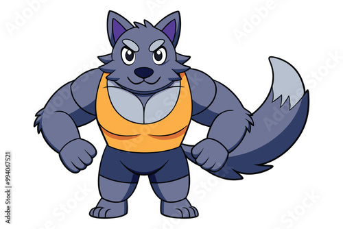 Strong Wolf in Workout Gear, Vector Illustration, Flat Color Design, Fitness Wolf, Gym Animal Art photo