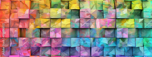 Colorful rainbow gradient background with cubes. Background of abstract, colorful, multicolored glass texture