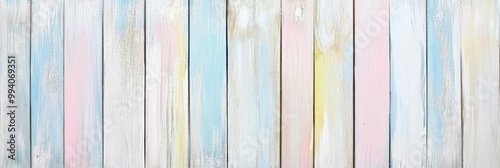 Pastel Painted Wooden Planks with Visible Grain, Panoramic Banner