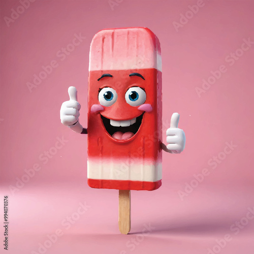 Illustration of a red stick ice cream, strawberry pickle. Ideal for catalogs, frozen, desert informational and institutional material. kawaii red ice cream stick cartoon vector character illustration.