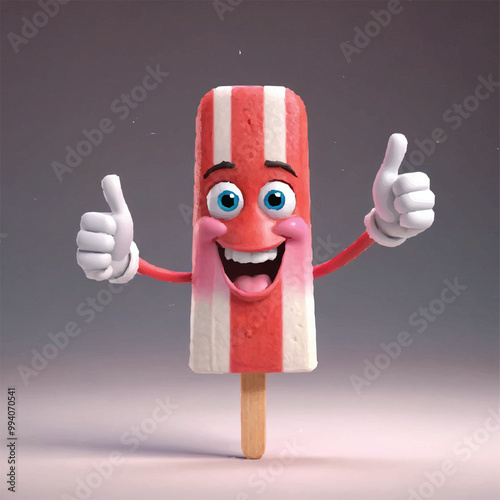 Illustration of a red stick ice cream, strawberry pickle. Ideal for catalogs, frozen, desert informational and institutional material. kawaii red ice cream stick cartoon vector character illustration.