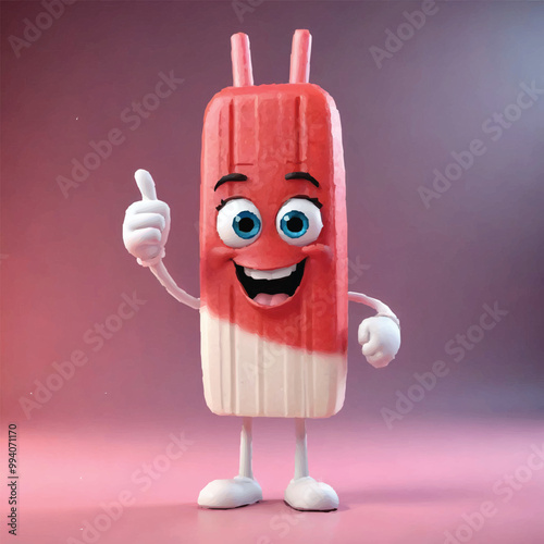 Illustration of a red stick ice cream, strawberry pickle. Ideal for catalogs, frozen, desert informational and institutional material. kawaii red ice cream stick cartoon vector character illustration.