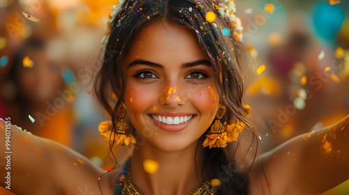 Cinematic Photograph of an Indian Girl Smiling and Dancing 