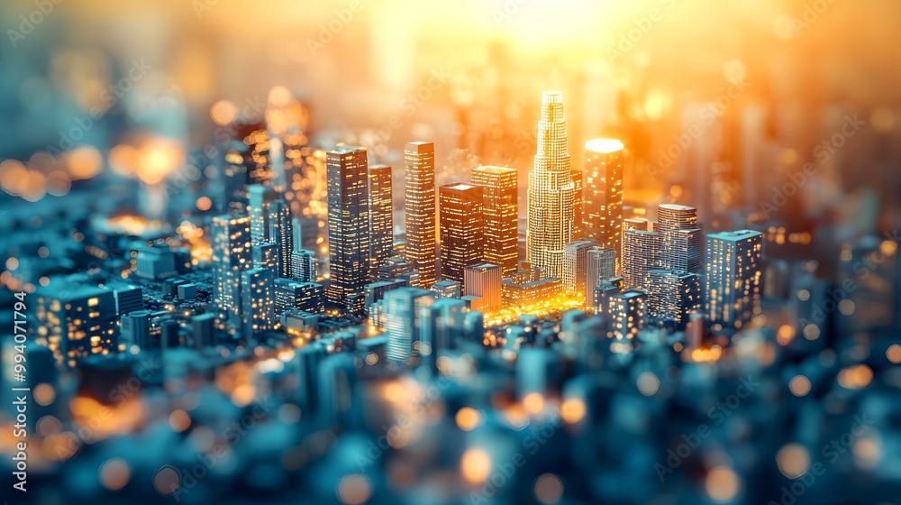 A vibrant city skyline at sunset, with a warm glow illuminating the skyscrapers. A vibrant city skyline at sunset, with a warm glow illuminating the skyscrapers.