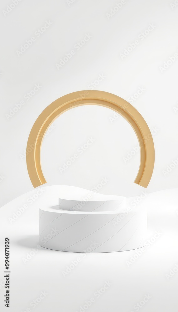 Abstract white podium with a golden arch. Abstract white podium with a golden arch.