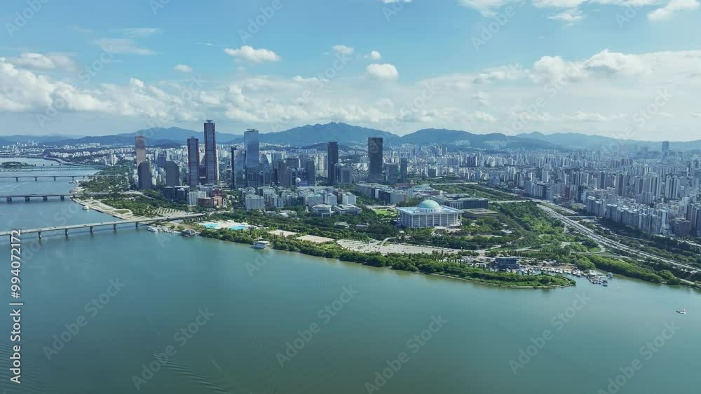 Drone View of Seoul city in South Korea, Hapjeong Station, Hot place, Summer, 60fps Drone View of Seoul city in South Korea, Hapjeong Station, Hot place, Summer, 60fps