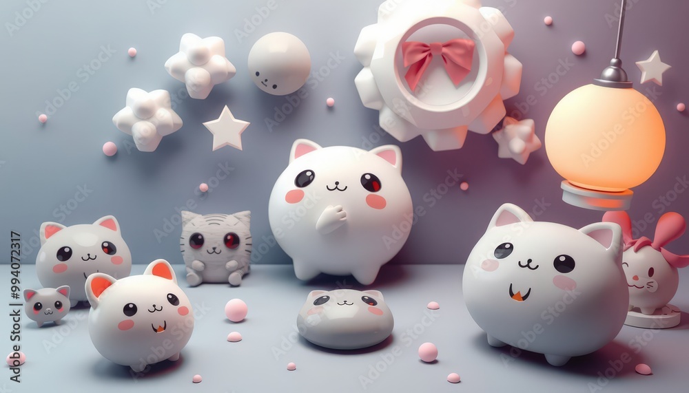 Adorable 3D cartoon cats with cute expressions and playful props. Adorable 3D cartoon cats with cute expressions and playful props.