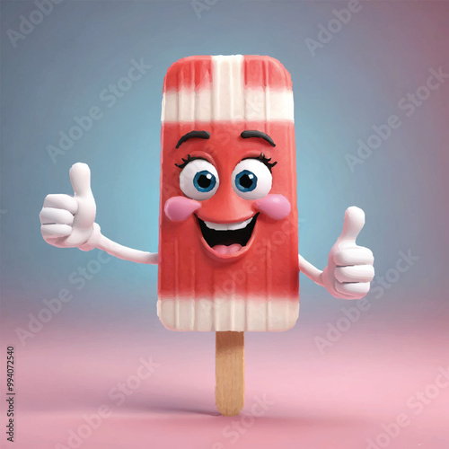 Illustration of a red stick ice cream, strawberry pickle. Ideal for catalogs, frozen, desert informational and institutional material. kawaii red ice cream stick cartoon vector character illustration.