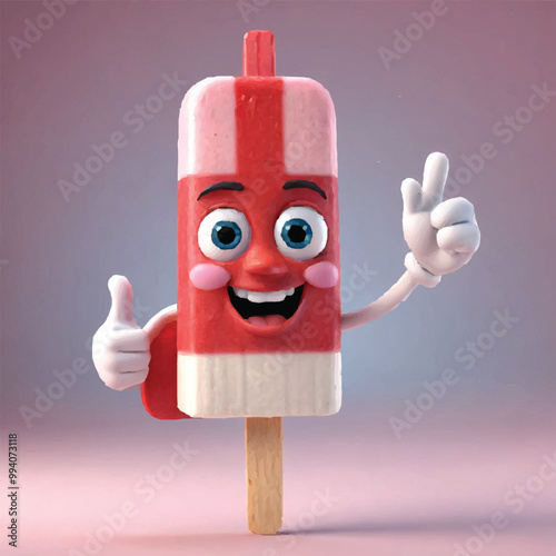 Illustration of a red stick ice cream, strawberry pickle. Ideal for catalogs, frozen, desert informational and institutional material. kawaii red ice cream stick cartoon vector character illustration.