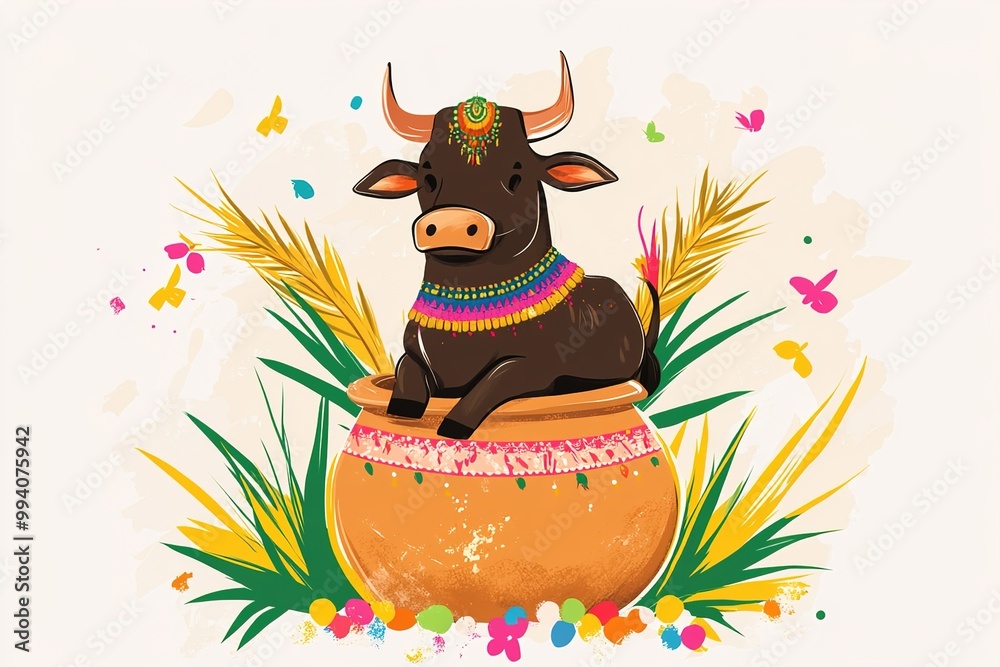 Naklejka premium Happy Pongal Holiday of Tamil Nadu South India.illustration
