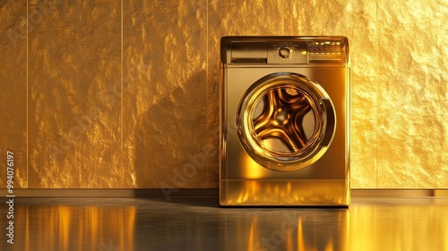 A shiny gold washing machine, shown in a computer-generated image. photo