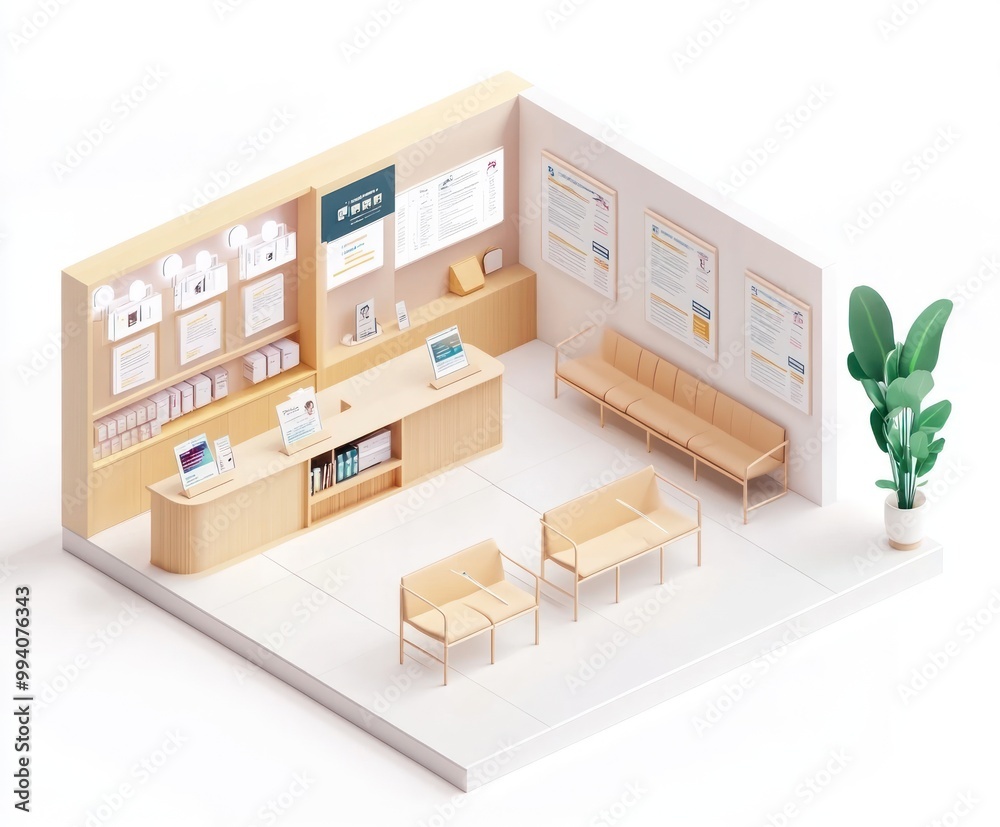 A modern reception area with seating, informational displays, and a welcoming atmosphere. A modern reception area with seating, informational displays, and a welcoming atmosphere.